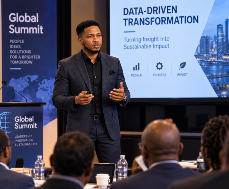 Dr. Sunny Okonkwo at Global Summit — Data-Driven Transformation